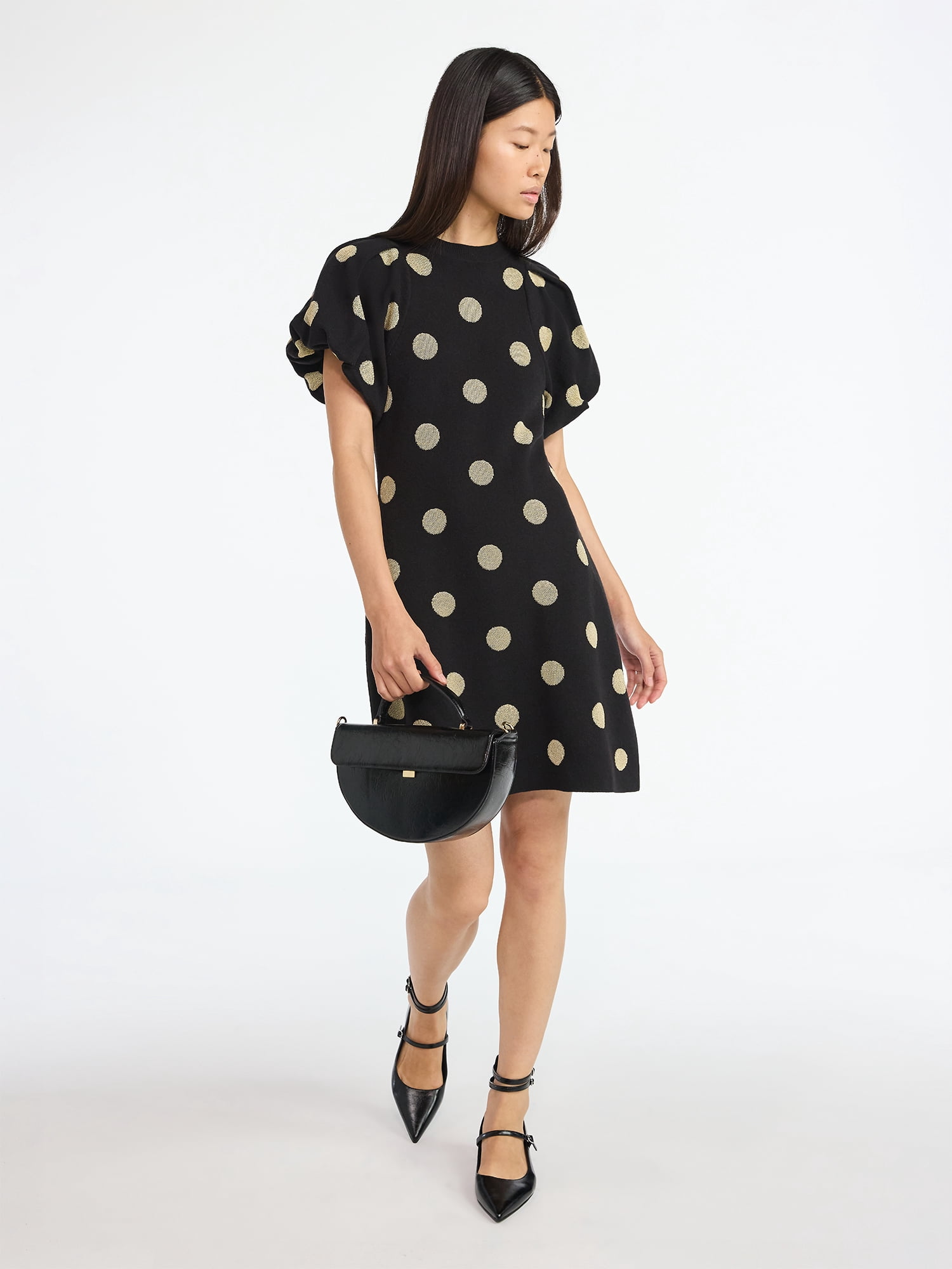 Scoop Women's and Women's Plus Sweater Dress with Puff Sleeves, Sizes XS-4X