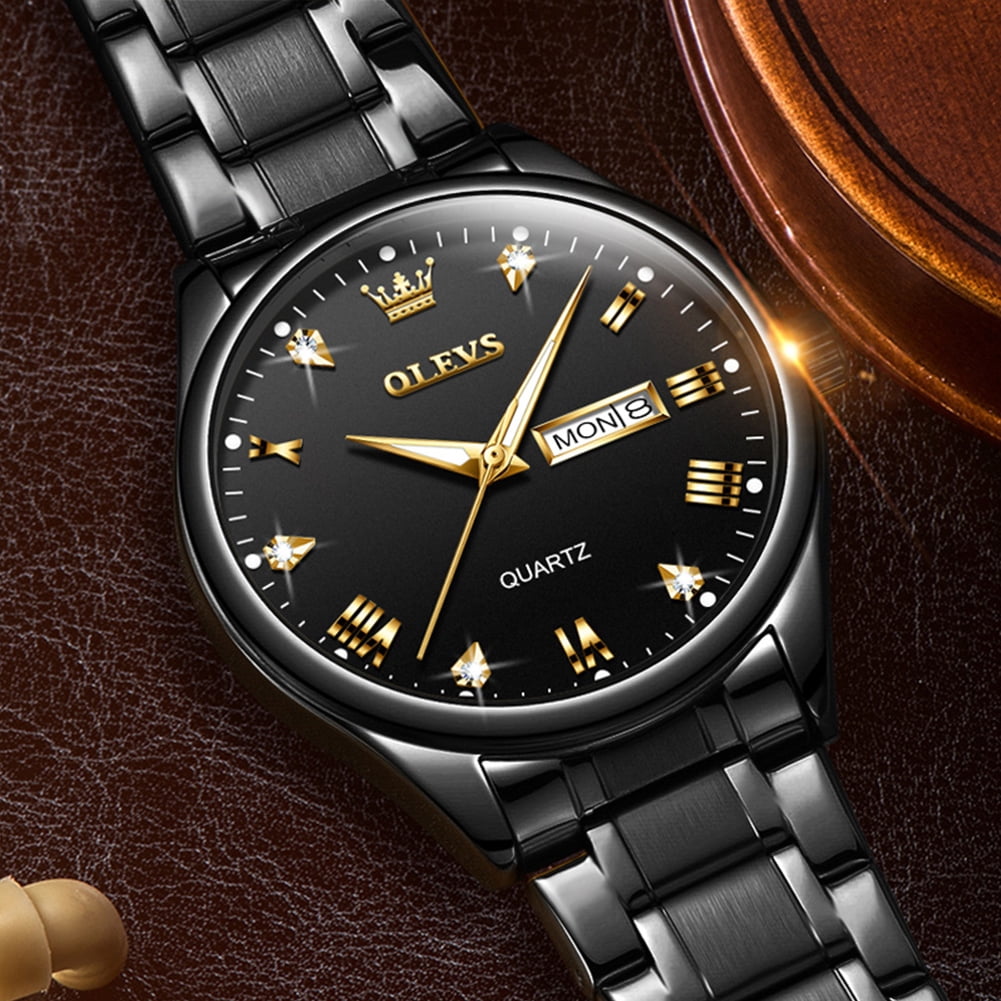OLEVS Watches for Men Business Dress Analog Quartz Luxury Black Stainless Steel Waterproof Luminous Classic with Date Mens Wrist Watches Reloj para Hombre