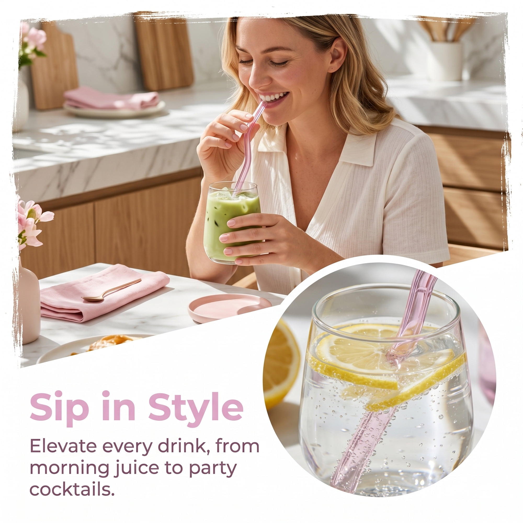 Unique Bargains 10Pcs Reusable Glass Dishwasher Safe Straws Pink