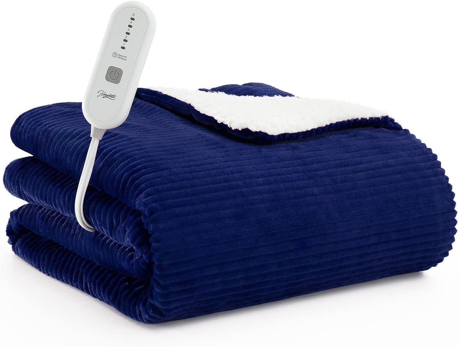 L'AGRATY Electric Heated Throw Blanket, Flannel & Sherpa Cozy Soft Electric Throw with 5 Heat Settings & 4 Hours Auto -Off, 90x100 Inch, Blue