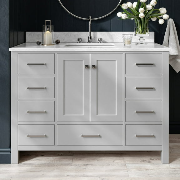 Ariel Cambridge 49 In. Single Rectangle Sink Vanity With Carrara White Marble 0.75 In Countertop In Grey