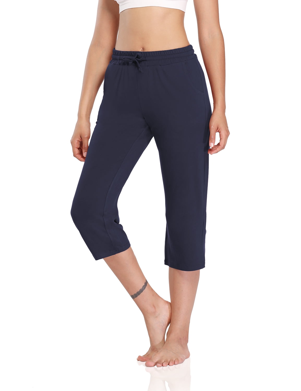 LouKeith Womens Capri Pants Yoga Wide Leg Workout Pajama Lounge Pants Casual Summer Loose Capris with Pockets 