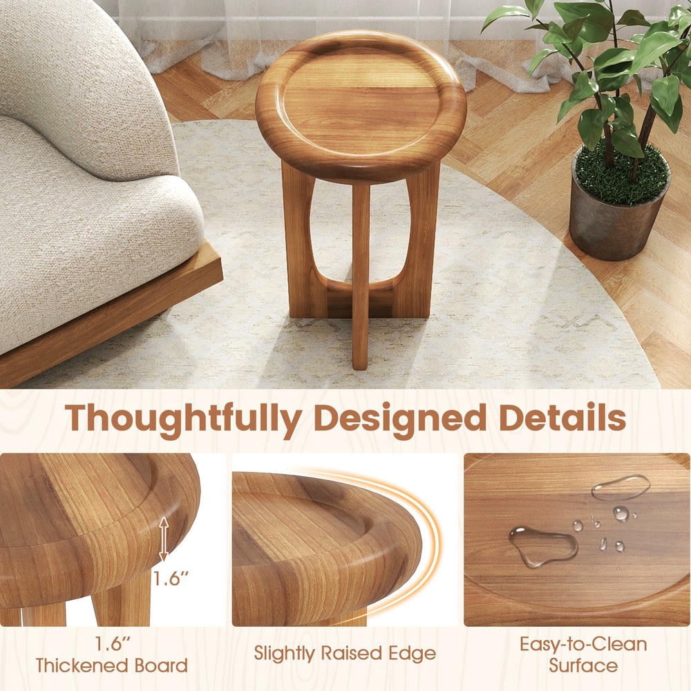 Kadyn 14 Inch Farmhouse End Table Rustic Accent Table with Round Tray Top Wood Cross Legs for Living Room Bedroom Country Style Home Furniture, Natural