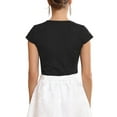 thumbnail image 3 of INSPIRE CHIC Women's V Neck Lace Trim Short Sleeve Elegant Bodysuits S Black, 3 of 5