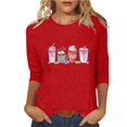 thumbnail image 1 of Penkiiy T-shirt de Mode pour Femmes de la Saint-Valentin Imprimé Manches 3/4 Blouse Col Rond Hauts Décontractés TG Rouge, 1 of 5
