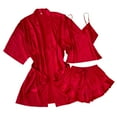 thumbnail image 2 of Antinious Women Solid Satin-Like Long Sleeve Casual Homewear Loungewear Set Set,Winter Pajamas for Women Set,Women's Sleepwear Outfits,Red,S, 2 of 3
