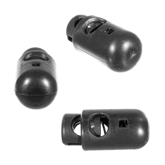 Bowling Pin Style Cord Lock – Single 6mm Hole Fastener With Round Toggle Stopper – 10 Pack of Black Plastic Cord Adjusters