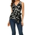 thumbnail image 5 of INSPIRE CHIC Women's Summer Tops Sleeveless V Neckline Wrap Tie Waist Tops L Black White-Floral, 5 of 7