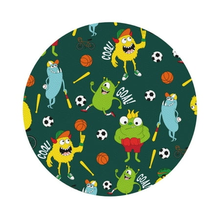 

Coaee Sport Monster Print Leather Coasters Set of 6 Non-Slip Washable Cup Coasters for Home Office Bar Round Shape