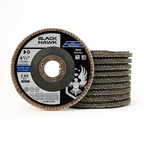 10 Pack 4-1/2" x 7/8" Black Hawk Zirconia Grinding & Sanding Flap Discs T27 (80 Grit)