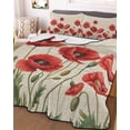 thumbnail image 3 of Quilts Twin Size Bedding Set, Red Poppy Lightweight Quilted Comforter, Spring Summer Farmhouse Flowers Rustic Burlap Soft Reversible Bedspread Coverlet with Pillow Covers for All Season, 68" x 86", 3 of 7