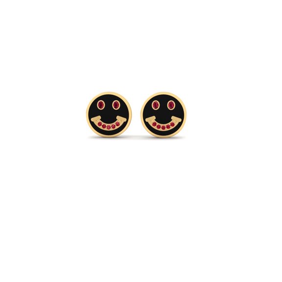 Pure Elegance Elegant 14K Rose Gold Over 925 Silver Smiley Face Stud Earrings With Ruby Birthstone
