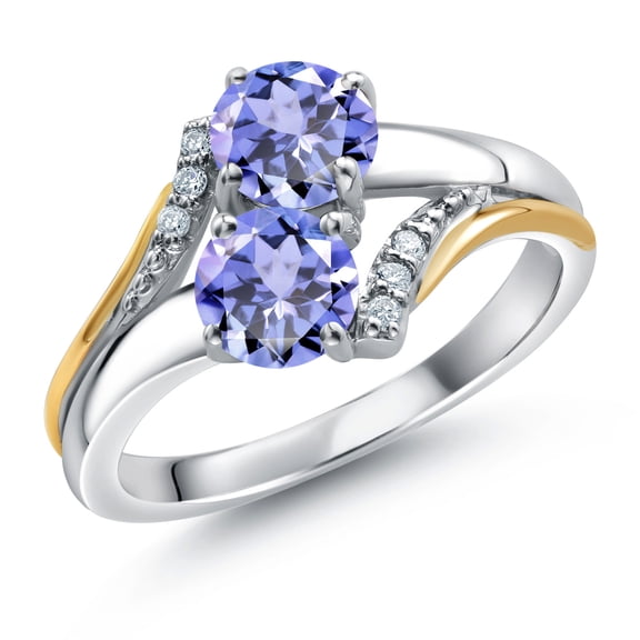 Gem Stone King 10K Yellow Gold and 925 Silver Blue Tanzanite and White Lab Grown Diamond Accent Engagement Ring for Women (0.95 Cttw, Gemstone December Birthstone, Round 5MM, Size 5)