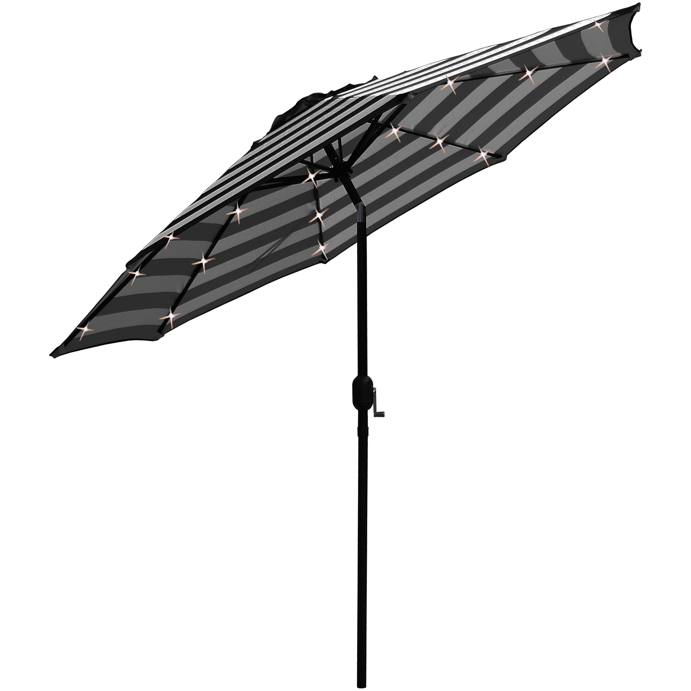 Abble 9' Black and White Striped Octagon Lighted Patio Umbrella, LED Lights