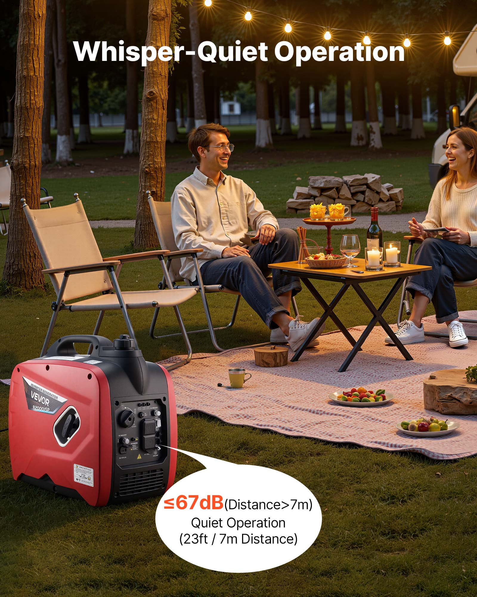 VEVOR Inverter Generator, 2900W Peak Watt Quiet Inverter Generator, Portable Inverters Generators for Home Use, Gas Powered, Compact and Lightweight Design - Stable Power, CO Sensor, Long Run Time