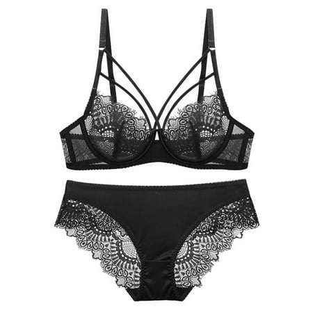 Lace Lingerie for Women Comfortable and Breathable Gathered Oversized Bra Set Bras Sets for Women Plus Size Blue with Matching Robe Bras Sets for Women Crotchless Panties Black 38/85E