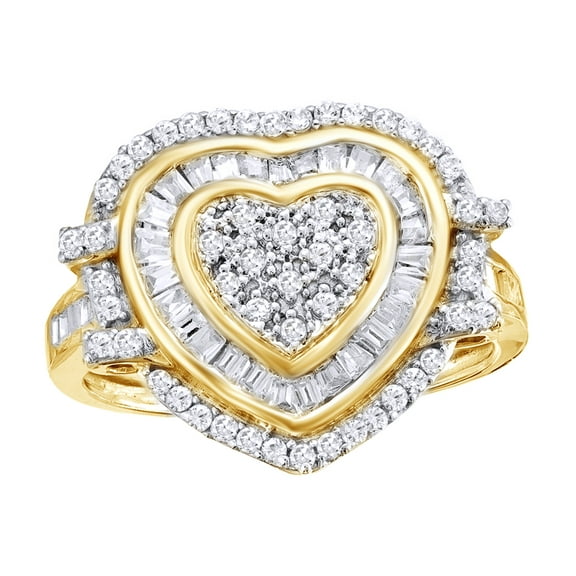 AFFY White Natural Diamond Double Frame Heart Ring in 10k Yellow Gold