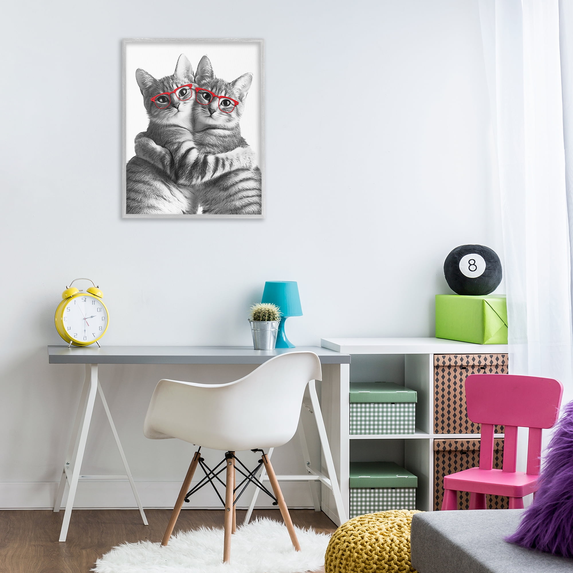 Stupell Industries Cat Pair with Glasses Animals & Insects Painting Gray Framed Art Print Wall Art, 24 x 30