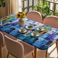 thumbnail image 3 of Abstract Blue Table Cloths for 5 Foot Rectangle Tables, Painting Buildings Geometric Modern Art Patio Waterproof Elastic Fitted Tablecloths, Washable Rectangular Table Cover for Camping, 3 of 8