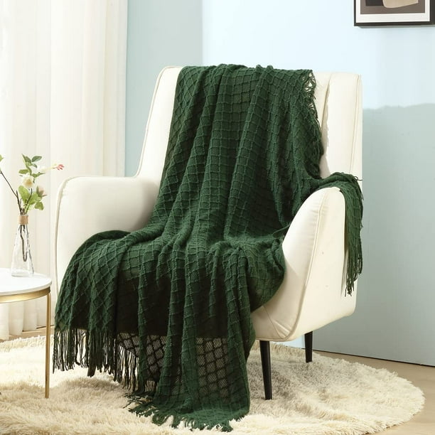 Manta de Lanzamiento CREVENT Tejida Decorativa 127x152 cm Verde Bosque