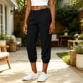 thumbnail image 4 of Inleife Women's Elastic Cuffed Jogger Capris Fashion Ladies High Waist Loose Tapered Pants Cropped Pants with Pockets, 4 of 6