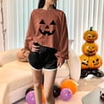 thumbnail image 3 of Elvqul Women's Loose Fit Long Sleeve Sweatshirt Crew Neck Jack-O-Lantern Pumpkin Relaxed Athletic Sporty Active, 3 of 6