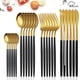 thumbnail image 1 of Myvit Juego de Vajilla Mate de Oro Negro, 24 Pzas, Vajilla de Cocina Flatware Sets de Acero Inoxidable, Juego de Cubiertos para el Hogar, Restaurante, Bistec, Cuchillo, Tenedor, Cucharas de Té, 1 of 9
