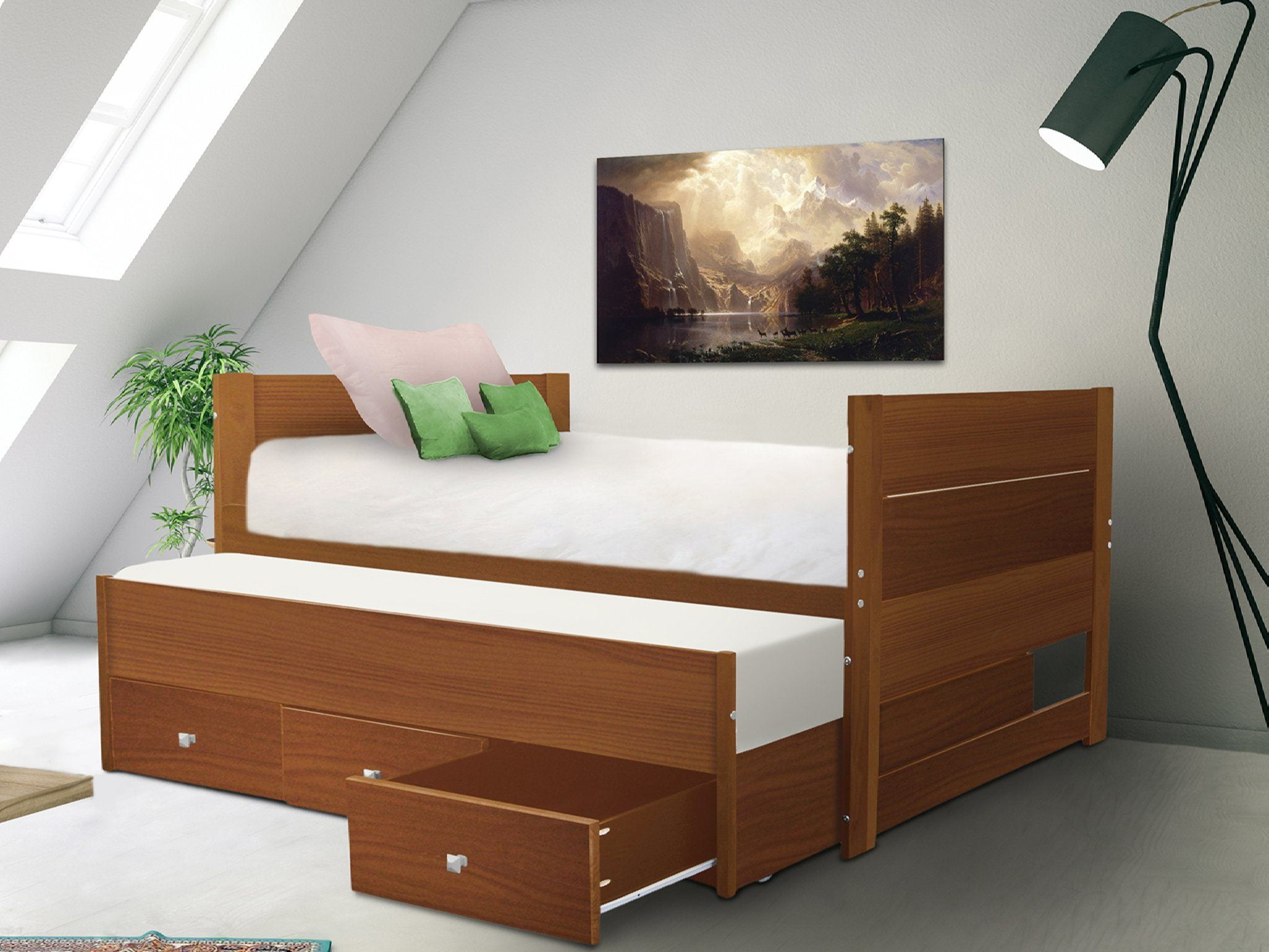 Bedz King All in One Twin Bed with Twin Trundle and 3 Built in Drawers