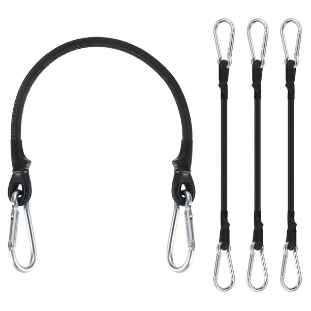 Cuerdas elásticas Uxcell de 11.8" con ganchos, 4 piezas, cuerda elástica pesada con ganchos de aleación de aluminio para camping y equipaje, color negro