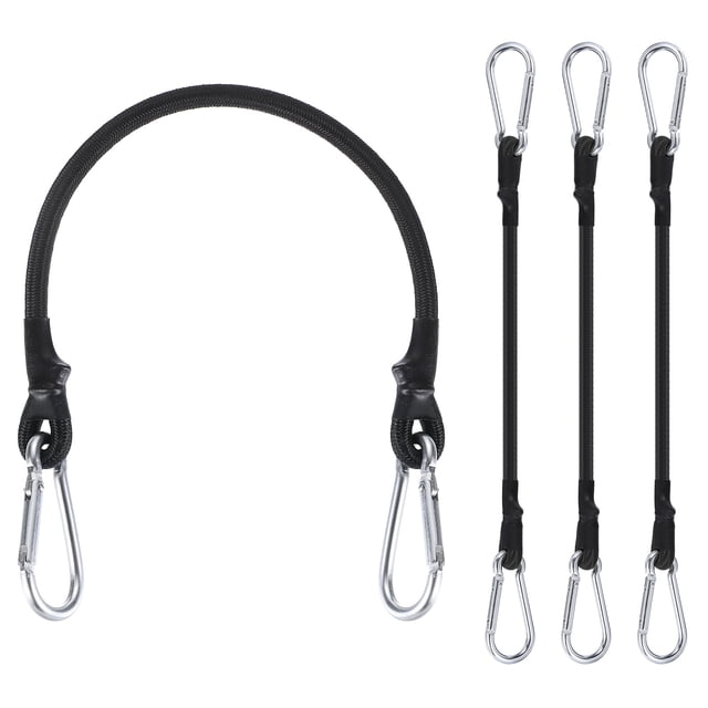 Cuerdas elásticas Uxcell de 11.8" con ganchos, 4 piezas, cuerda elástica pesada con ganchos de aleación de aluminio para camping y equipaje, color negro