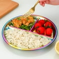 thumbnail image 5 of Bxaolu Stainless Steel Divided Plates, 3 Sections Unbreakable Dinner Plates, Cute Round Shape Divided Plates for Picnic, Lunch, Camping (Multicolor, 9.1in), 5 of 8