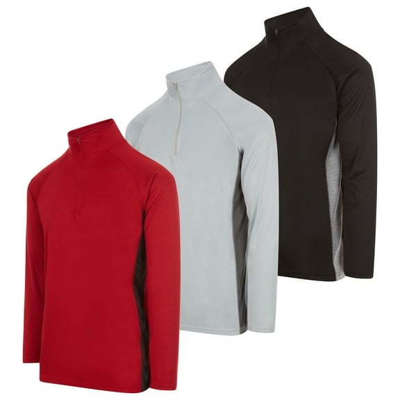 DARESAY Men's Dry-Fit Quarter Zip Long Sleeve Athletic Performance Moisture Wicking Pullover, 3-Pack (Up to 3XL)