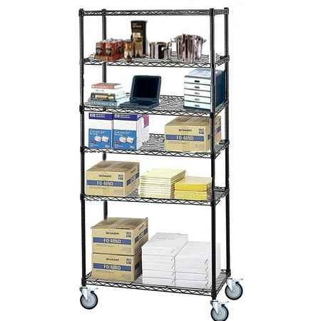

21 Deep x 48 Wide x 92 High 6 Tier Black Wire Shelf Truck with 1200 lb Capacity