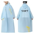 thumbnail image 1 of XASZHN Children's Raincoat Hidden Backpack Riding Rain Suit Long Large Children's School Poncho Windproof Raincoat Light Blue 14-16 Years, 1 of 3
