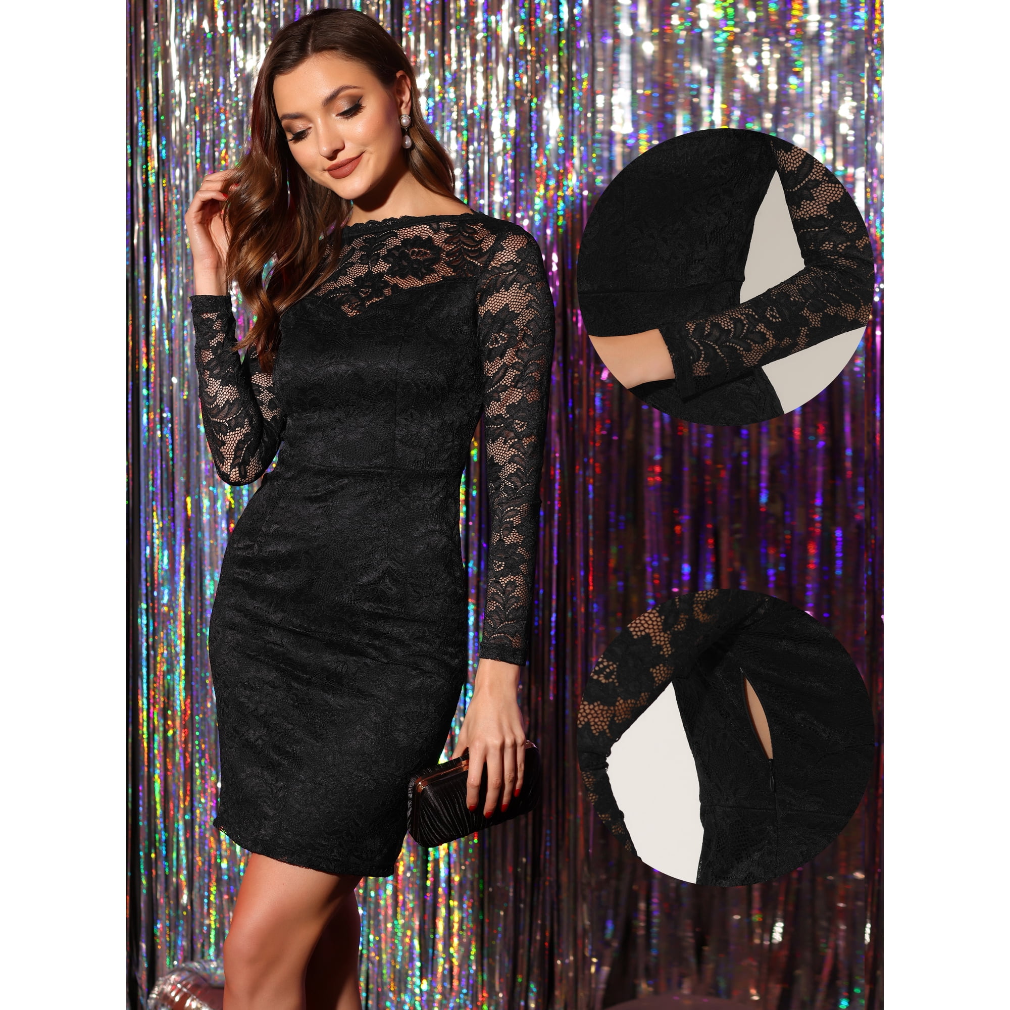 INSPIRE CHIC Robe Crayon Moulante Élégante en Dentelle Florale Col