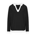 thumbnail image 3 of Fanxing V Collared Sweatshirt for Women 2025 Fall Color Blocked Long Sleeve Pullover Comy Lightweight Boyfriend Sweatshirts My Orders Placed Recently By Me Black,M, 3 of 3
