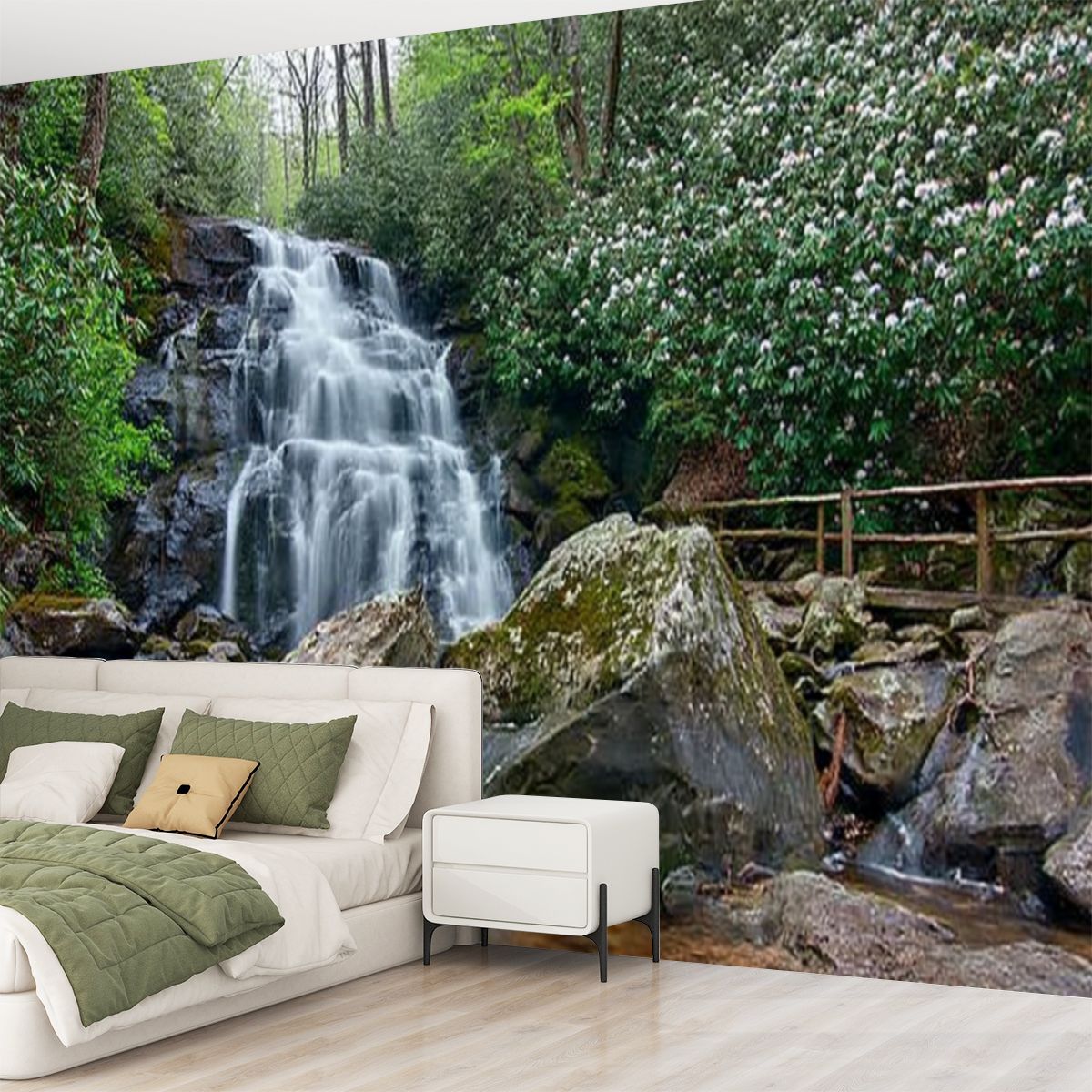 Peel and Stick Wallpaper Laurel Falls Great Smoky Mountains National Park Modern Art Wall Mural Decor Self Adhesive and Removable 69in x 98in