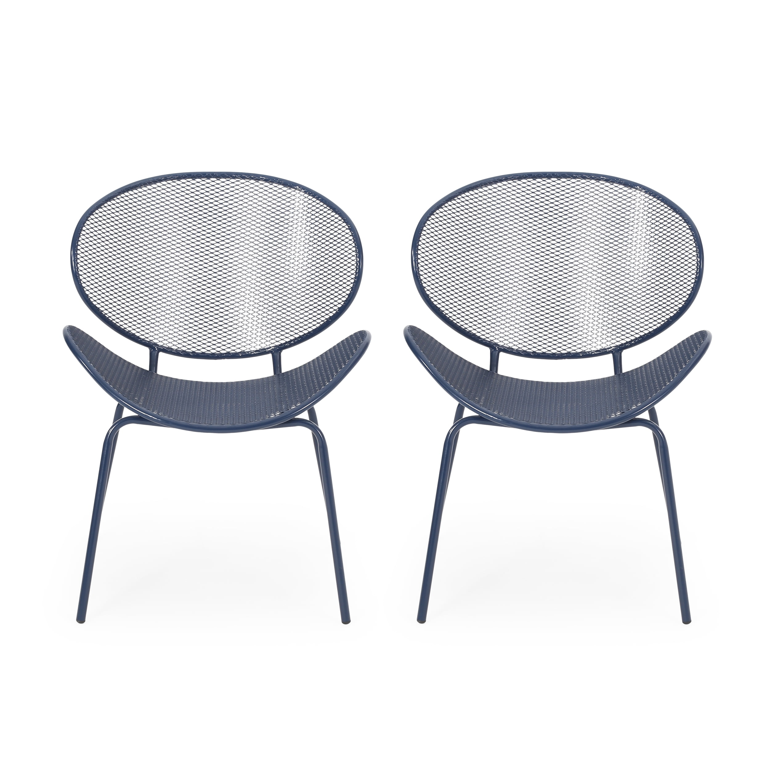 Outdoor Mesh Leisure Chair Set of 2, Shell Style Seats for Patio Garden, Navy Blue