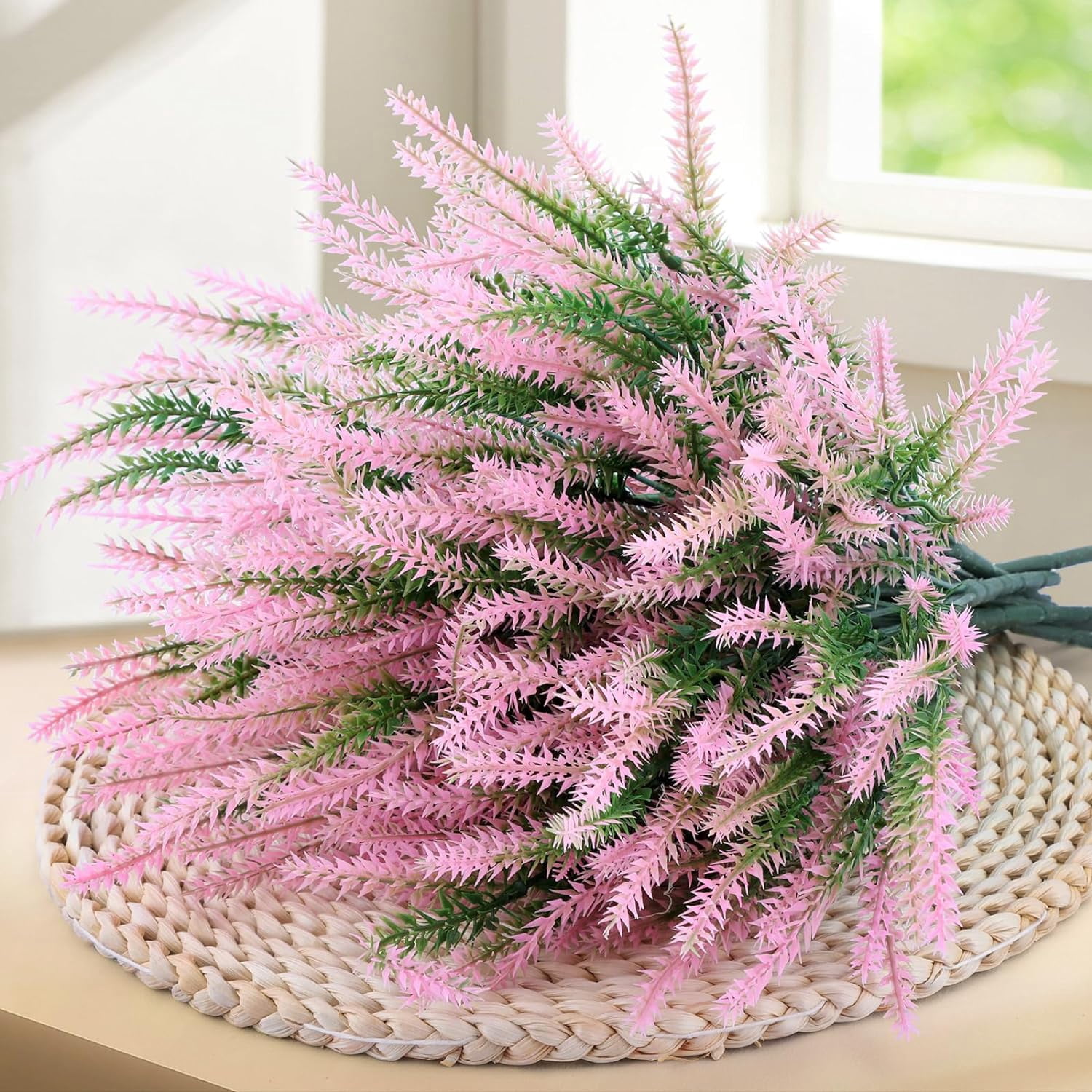 12 Bundles Artificial Flowers Lavender Plant Fake Flower for Outdoor Wedding Garden Home Kitchen Table Centerpieces Decoration Purple Flowers