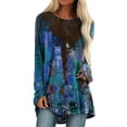thumbnail image 1 of LUXUR Blouse Chemise à Manches Longues pour Femme Col Ras du Cou Tunique Décontractée Hauts Chandail à Blocs de Couleur Teinture sur Nœuds 6 4TG, 1 of 2