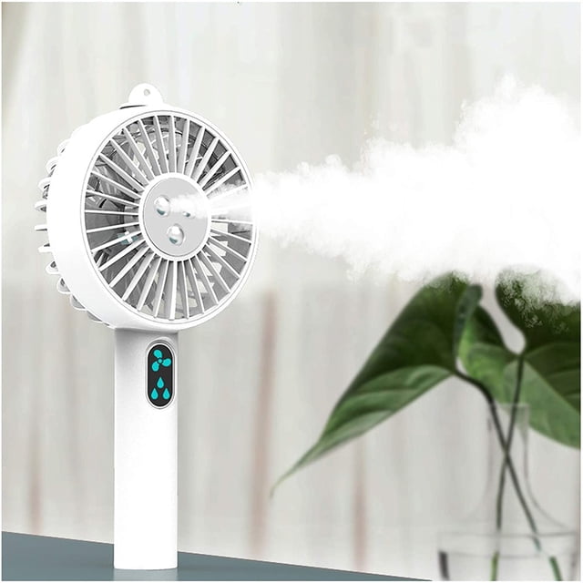 Ventilador de escritorio portátil con nebulización, pequeño, de refrigeración, mini-usb, de pie, personal, humidificador inteligente blanco, alimentado por batería