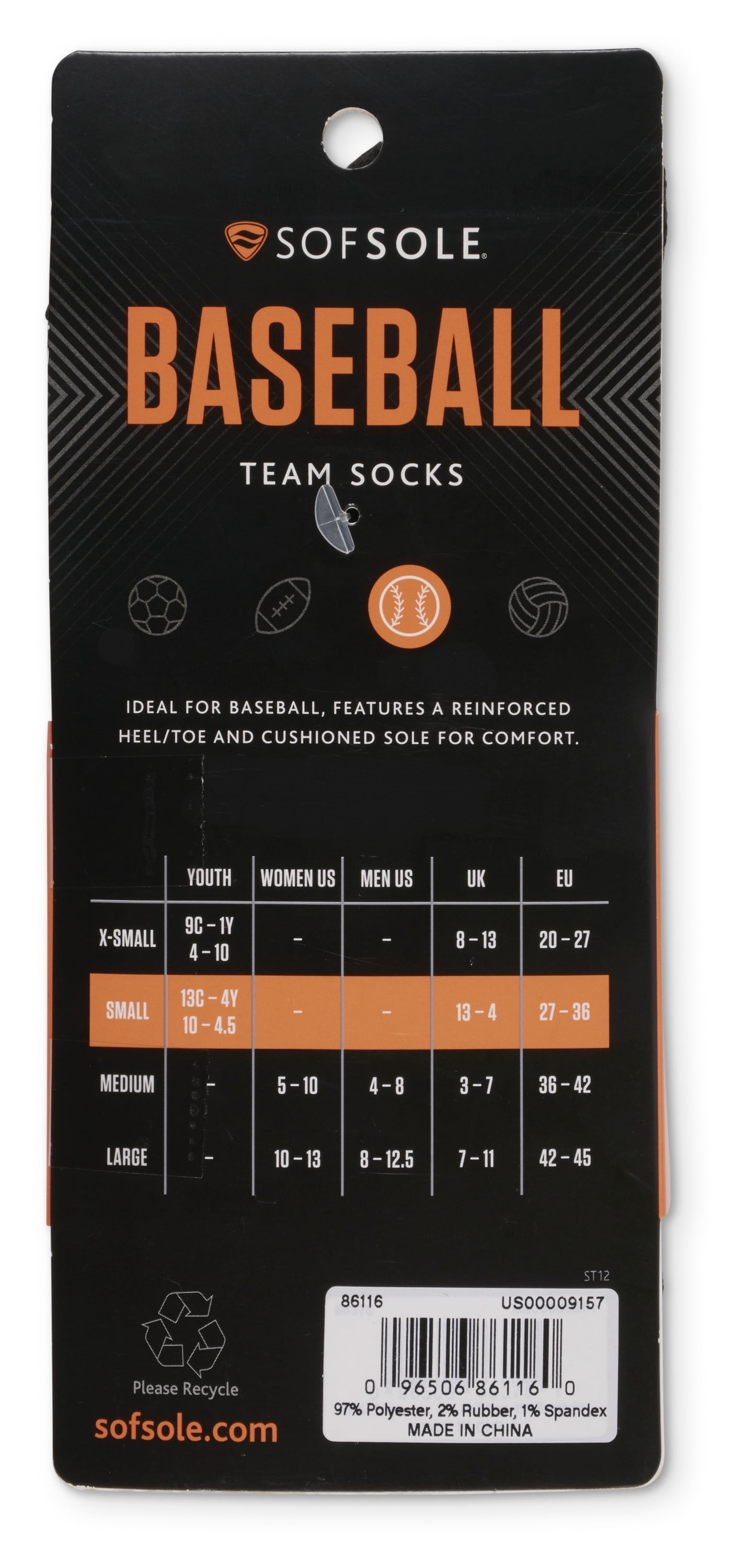 Sof Sole® over-the-Calf Baseball Socks 2-Pack Black, Youth Small