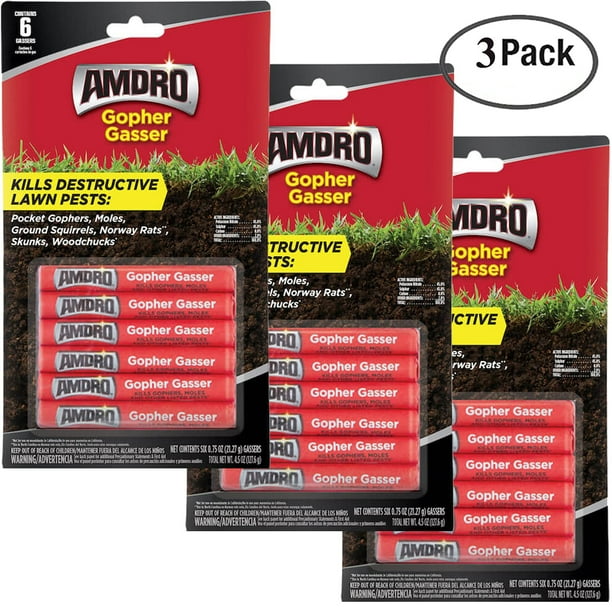 Gopher Gasser which Controls Gophers, Moles & Skunks, 3 Packs = 18