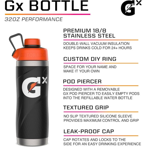 Gx Stainless Steel Bottle, Pink, 32oz