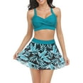 thumbnail image 3 of Blotona Mommy and Me Summer 3PCS Swimwear Sets Solid Color Sling Vest + Floral Leaf Lemon Print Skirt + Thong, 3 of 10