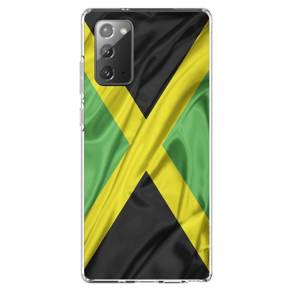 DistinctInk Clear Shockproof Hybrid Case for Galaxy Note 20 ULTRA (6.9" Screen) - TPU Bumper, Acrylic Back, Tempered Glass Screen Protector - Jamaica Waving Flag Black Green Yellow - Jamaica