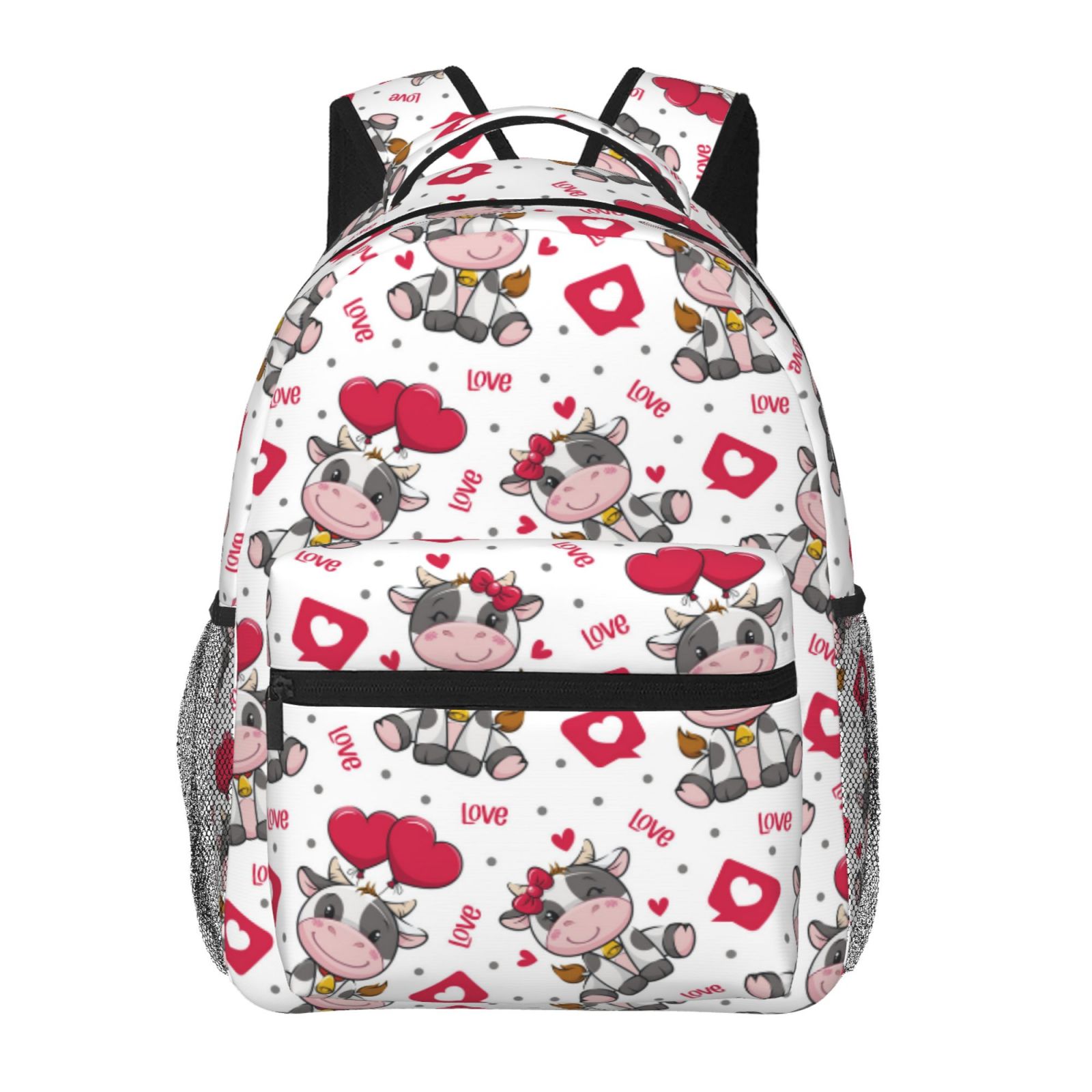 Ratiio Caring Cow Print Eco-Friendly Casual Backpack, Water-Resistant Polyester Canvas Daypack with Smooth Zippers, Comfortable & Durable Travel Bag with Laptop Compartment