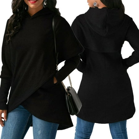 - Women Long Sleeve Hoodie Sweatshirt Sweater Hooded Jumper Coat Pullover Tops Black Size S
