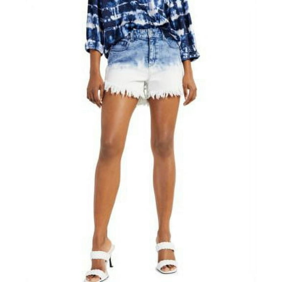 INC International Concepts Womens Frayed High Rise Shorts Tie Dye Medium Indigo 6