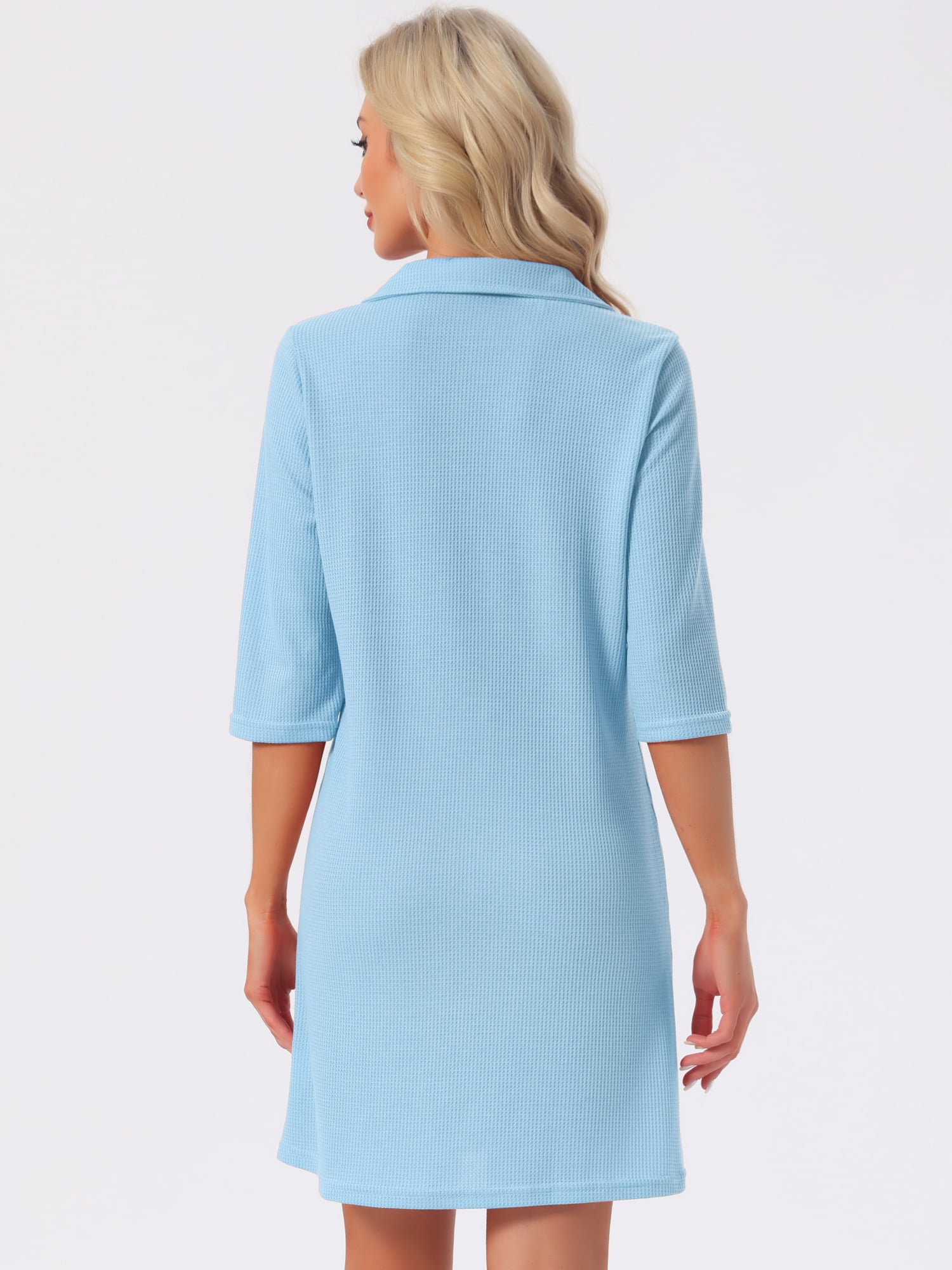 DARING DIVA Women's Zipper Robes Waffle 3/4 Sleeves Bathrobe House Coat XS Light Blue